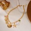 Ocean Series Gold Color Starfish Shell Conch Pendant Necklace for Women Coconut Tree Pearl Metal Choker Beach Party Jewelry Gift