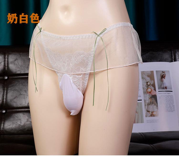 Japanese large size lace thong men's stockings panties jj set transparent sexy temptation open crotch briefs