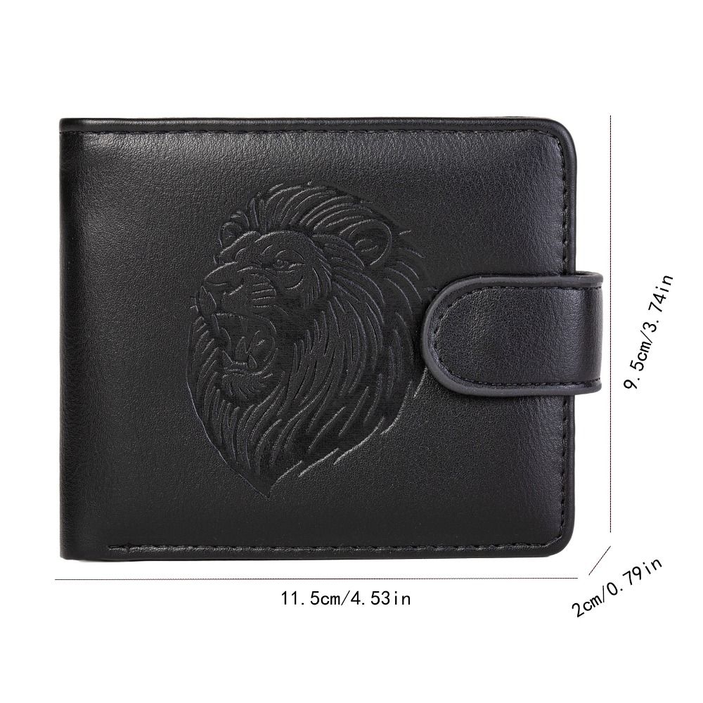 New PU Leather Retro Men's Wallet Black Coffee 3D Embossed Multiple Pockets Two-Fold Lion's Head Coin Purse Credit Card