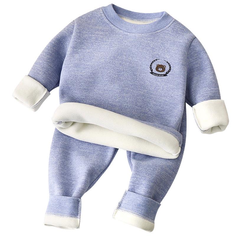 Children's Warm Clothing Set New Winter Boys' Underwear with Fleece Lining Thickened Girls' Autumn and Winter Children's Clothing