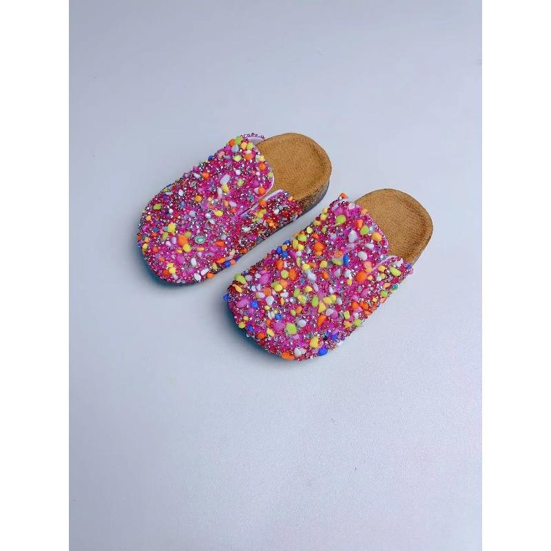 Summer Bling Children's Slippers Buckle Cork Slippers Girls Anti Slip Flat Outdoor Kids Fashion Shoes