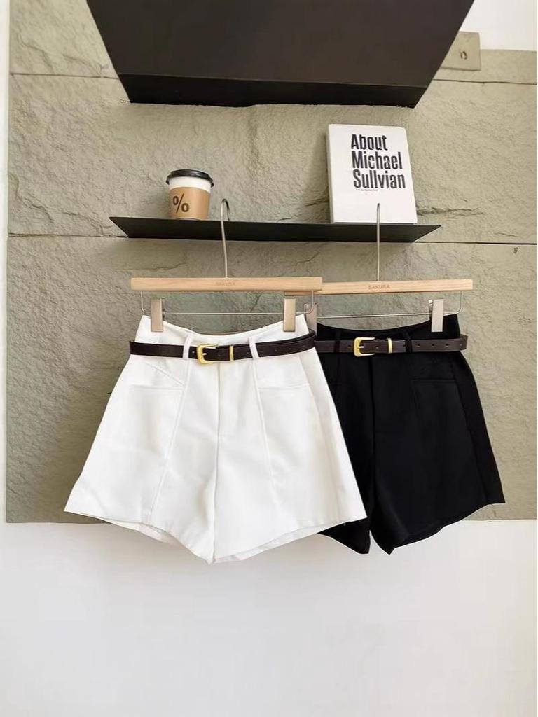 Summer 2025 Women's Casual Grey High-Waist A-Line Wide-Leg Shorts: Korean Fashion Trend
