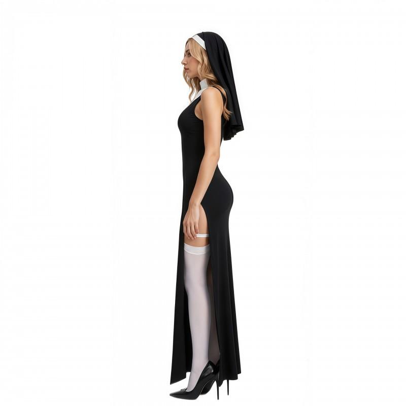 Halloween Nun Cosplay Dress Medieval Cross Long Skirt Costume Party