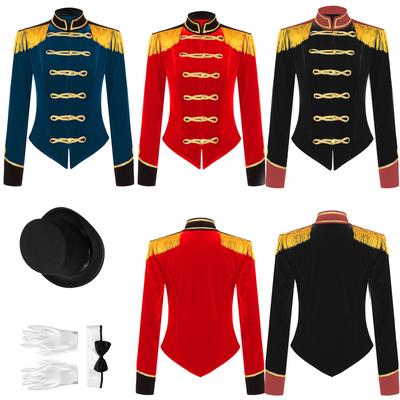 Womens Circus Ringmaster Outfit Fringed Jacket Hat Gloves Set for Halloween Performances