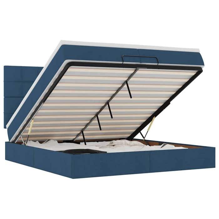 Cadre de lit avec matelas - Maison Exclusive - 200x200cm - Tissu bleu - Rangement sous le lit