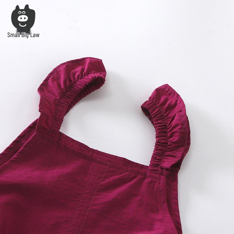 Little Pig David Girls' Summer Lace Strap Jumpsuit - Stylish Solid Color Outfit for Baby Girls