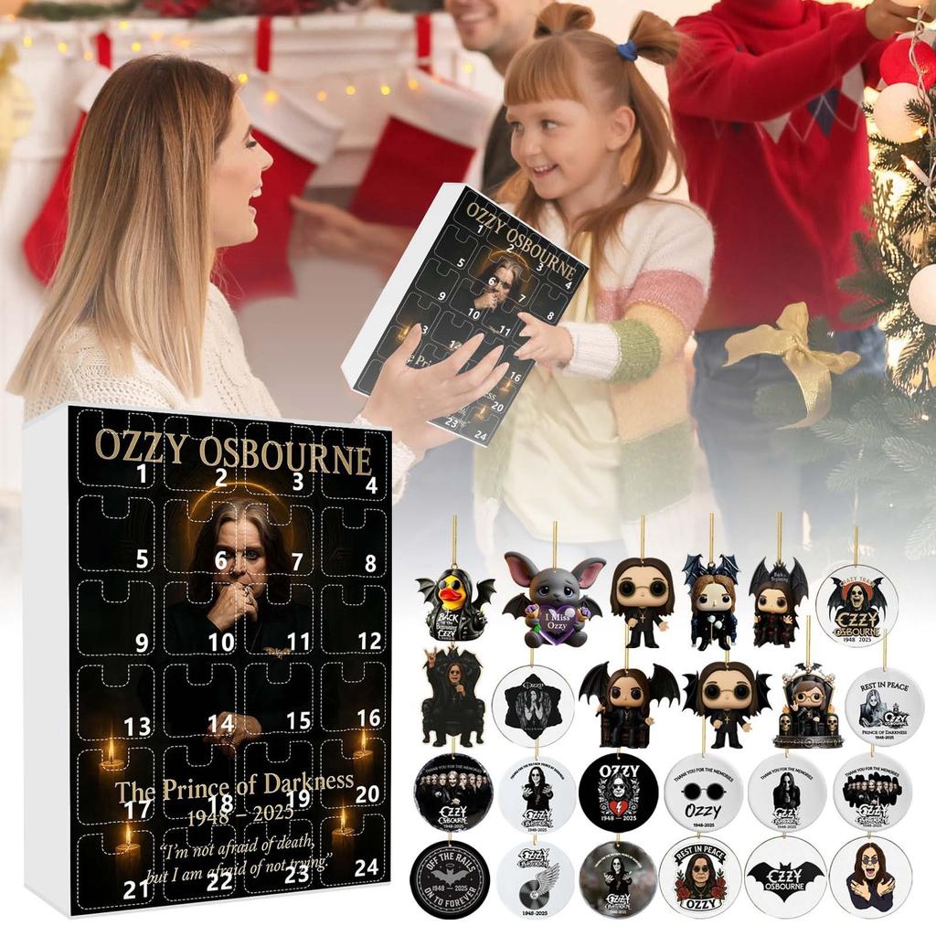 24 Days New Ozzy Osbourne Motorcycle Bell Advent Calendar Ozzy Osbourne 2D Acrylic Pendant Christmas Countdown Advent Calendar Gift
