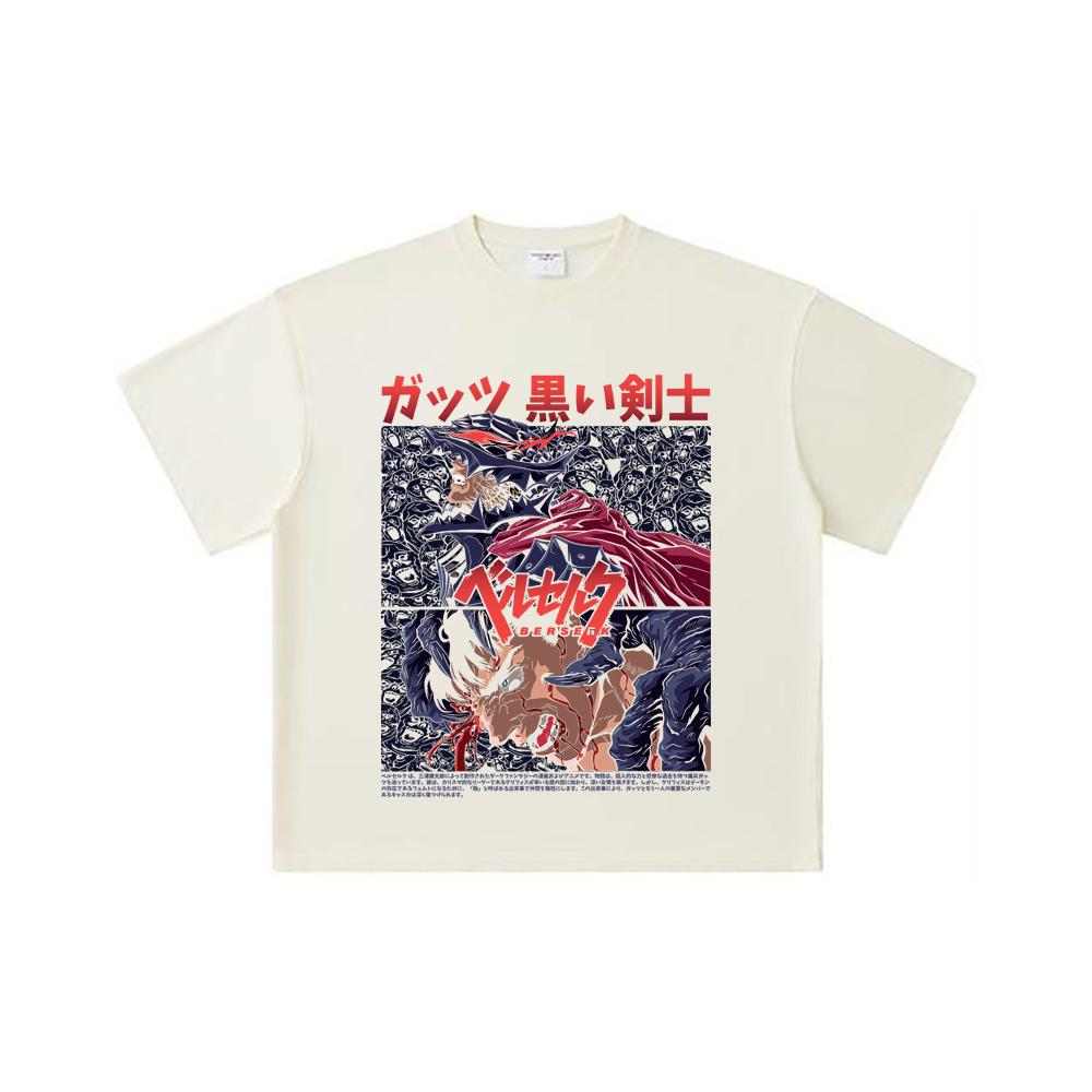 260 GSM Double Yarn 32 Count 100% Cotton Berserk V5 Print Unisex Heavy Cotton T Shirt