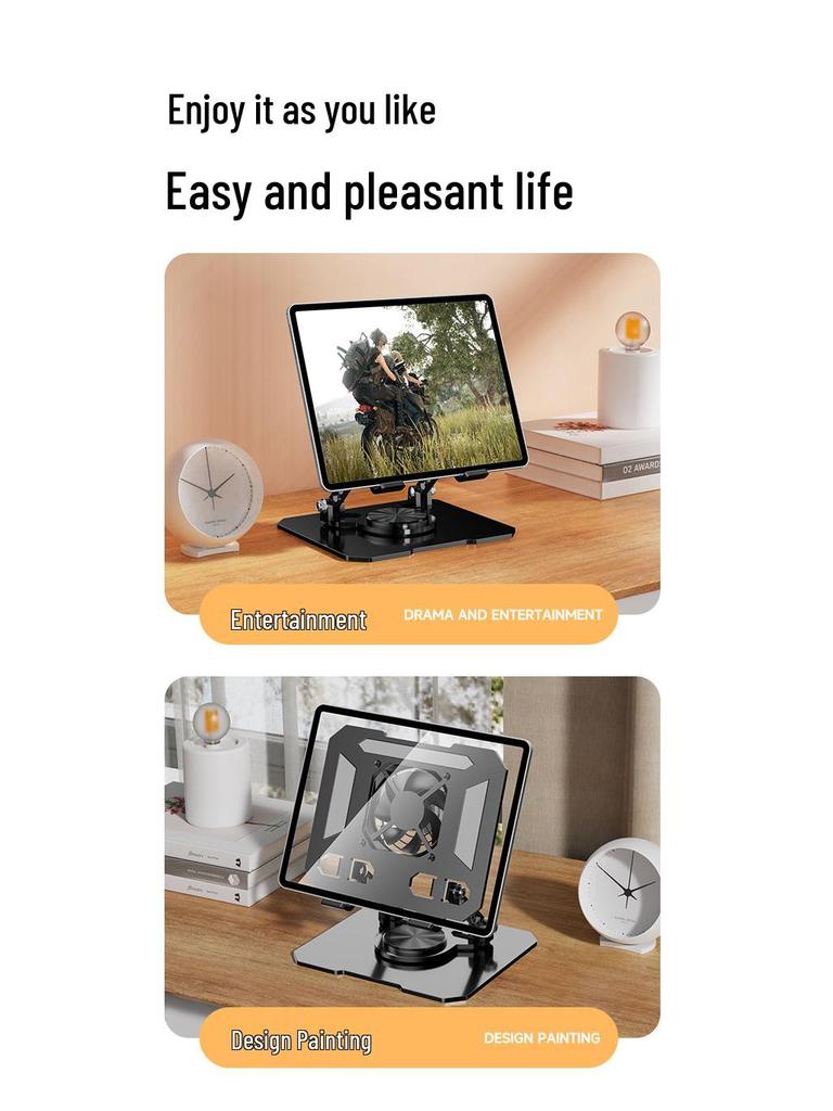 Rotating Foldable Metal Tablet Stand with Built-In Radiator