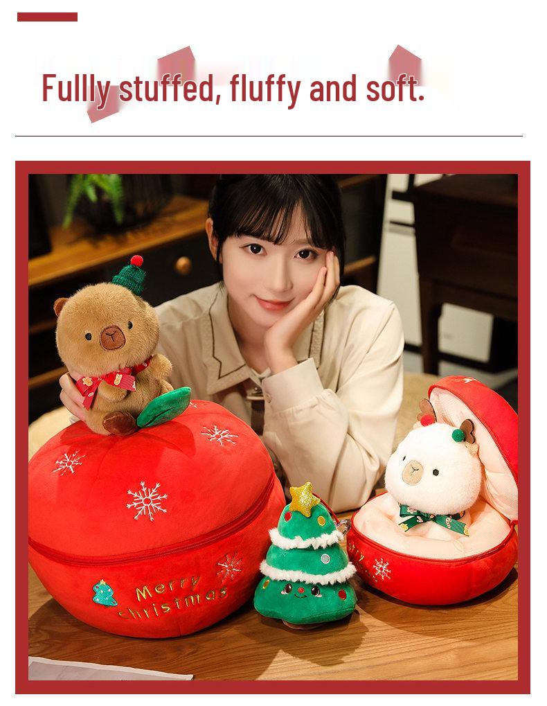 Christmas Capybara Santa Plush Toy Pillow for Kids
