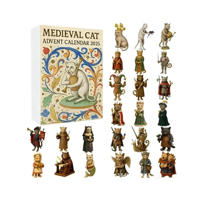 

(1 Box ) Medieval Cat Acrylic Keychain Gift Box - Vintage Art Charms, Collector s Set for Book Lovers, Journaling & Bag Decor 1