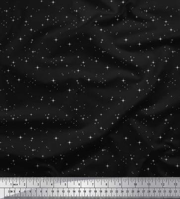 Black Poly Crepe Fabric Stars Shirting Print Fabric by the Yard 42 Inch