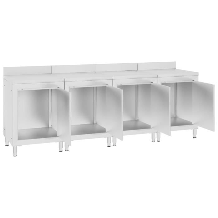 Table de travail commerciale - vidaXL - Inox - 240x60x96 cm - Armoire intégrée - Pieds réglables
