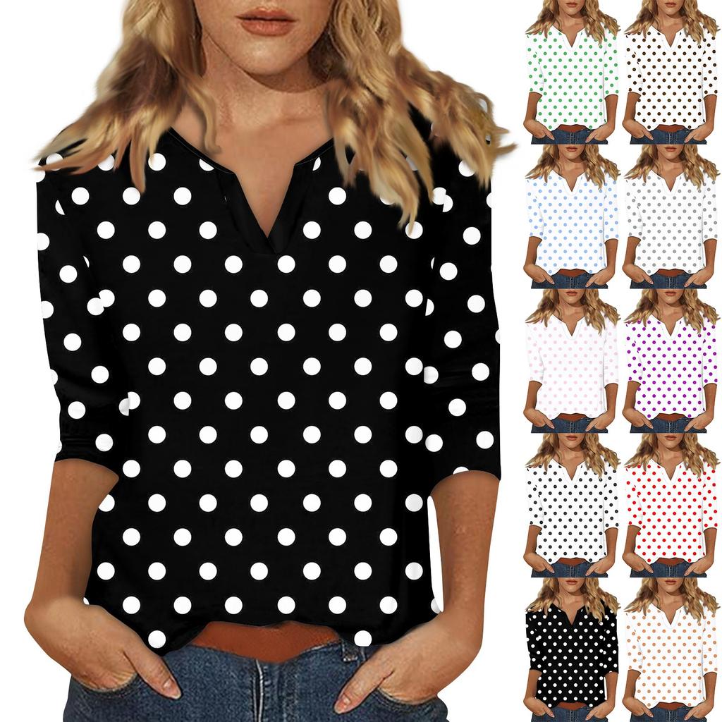 Women's Stand Collar 3/4 Sleeve Printed Top T-shirt