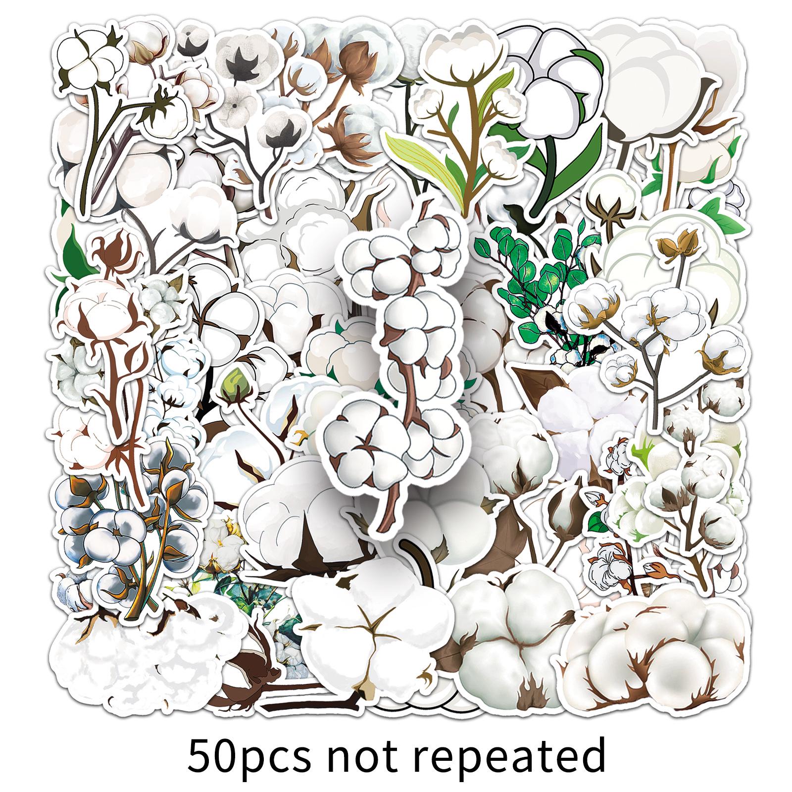 50 Sheets of Creative Waterproof INS Style Plant Cotton Stickers for DIY Journals and Notebooks
