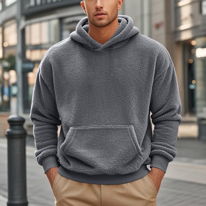 Loose Fit Pullover Hooded Sweatshirt Solid Fleece Lined Men S Casual