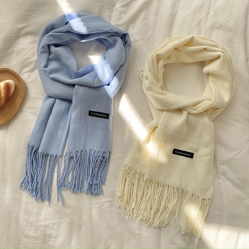 Scarf women's winter high-end sense new imitation cashmere solid color versatile warm fringed shawl scarf