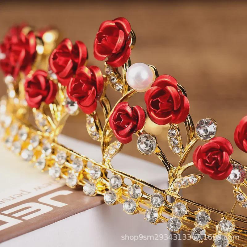 Red Rose Bridal Crown Headband for Wedding or Birthday