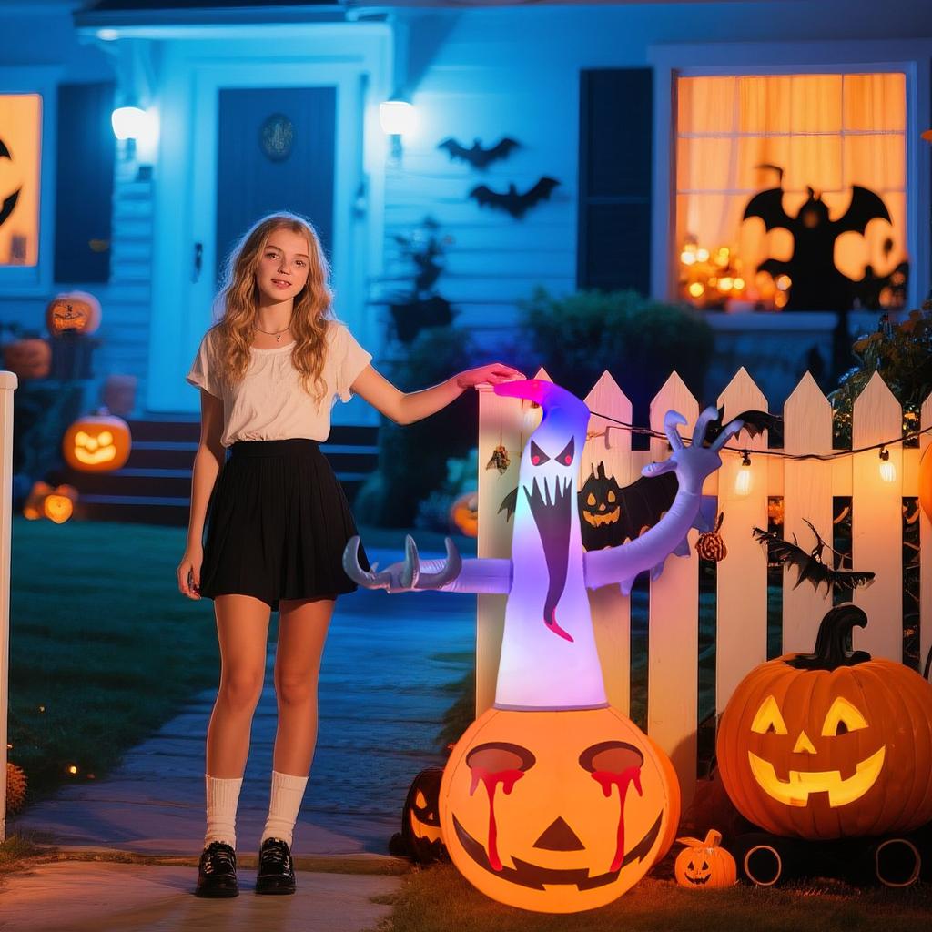 Halloween Toy Garden Party Horror Decoration Pumpkin PVC Luminous Ornaments LED Light Inflatable Model