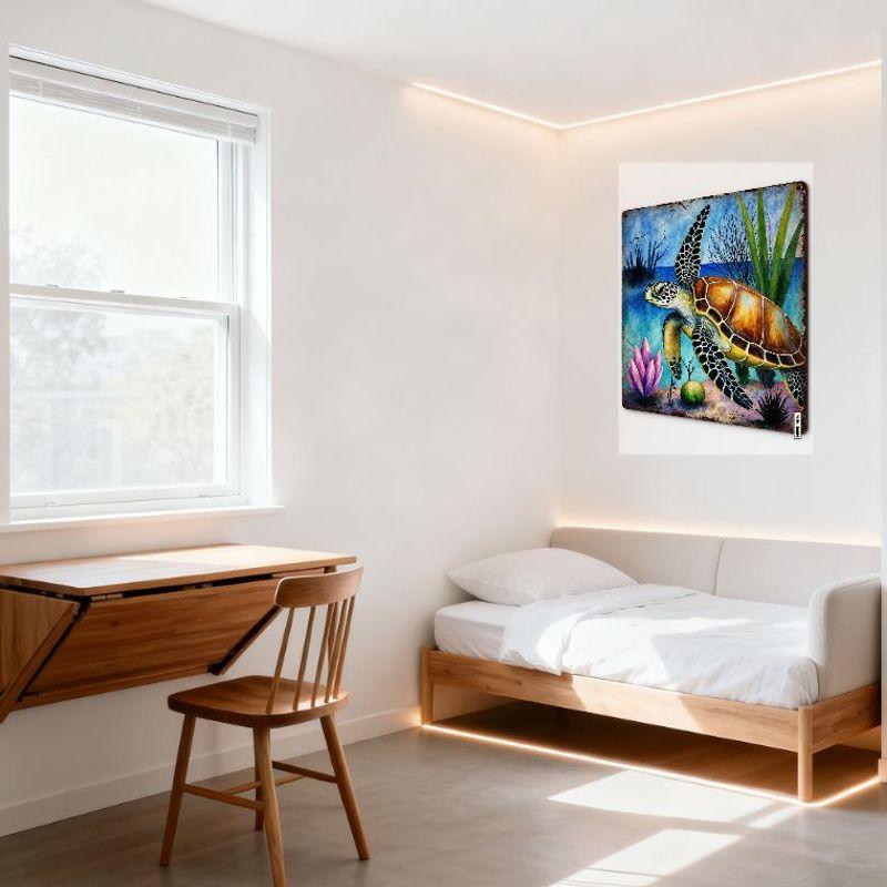 Vintage Green Sea Turtle Underwater Art Metal Tin Sign, Marine Life Beach Home Decor, Wall Plaque for Bar Cafe Man Cave