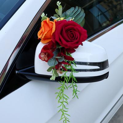 Creative Wedding Car Decoration Flower Door Handles Rearview Mirror Decorate Artificial Flower Accessories Marriage Props Gifts