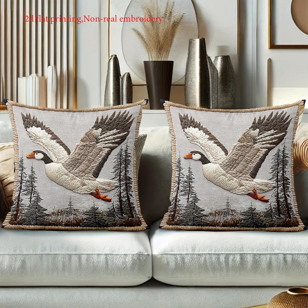 Panika Chen Unisex 2D Flat Printing Stylish Geese Flying With Trees Pattern Cushion Polyester Pillowcase Sofa Decorative Cushion Cover