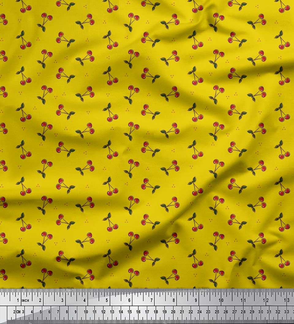

Тканина Soimoi Japan Crepe Satin Dot, Leaves & Cherry Fruits Print Тканина на метри 42 дюйма 42 Inch Wide - Poly Crepe