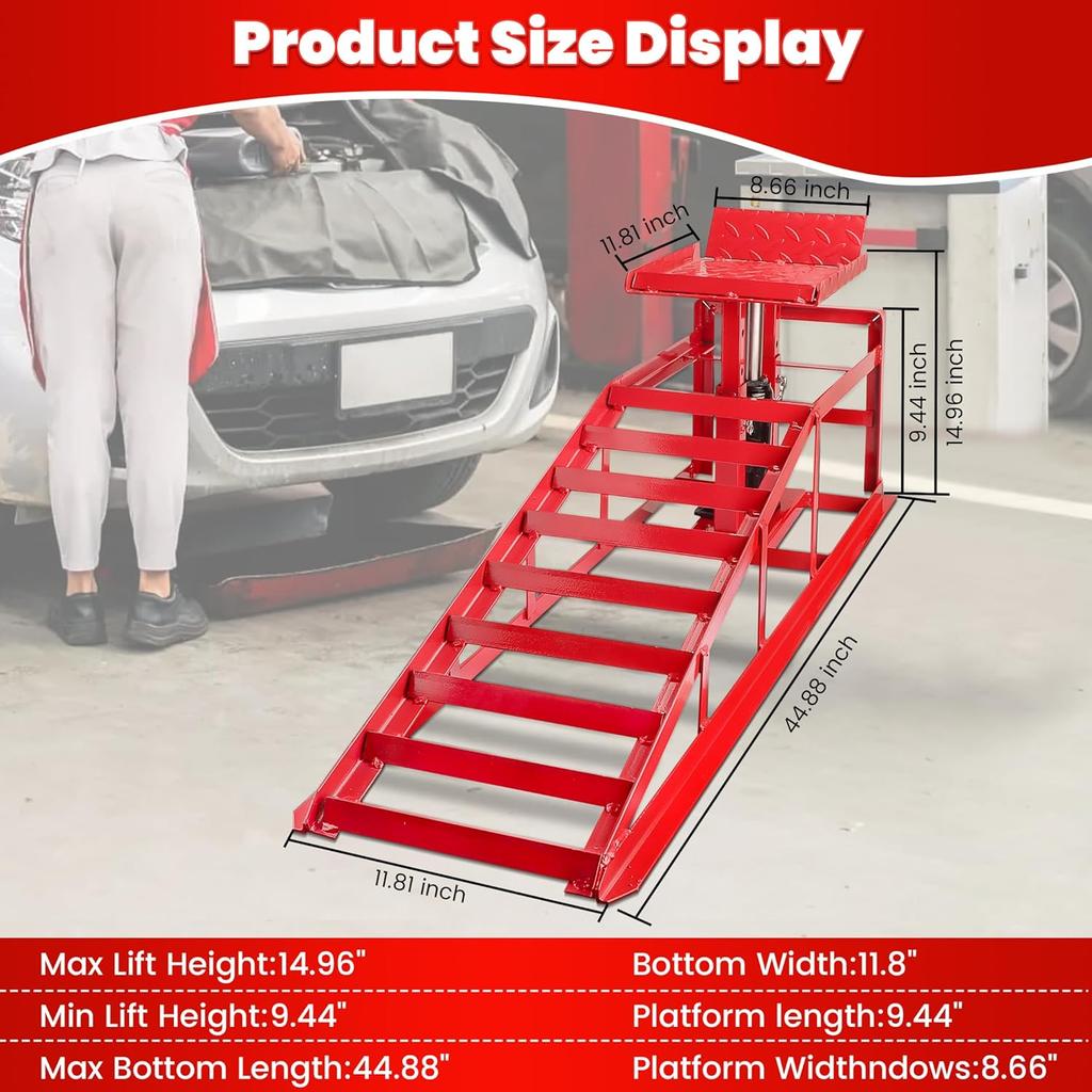 2-Piece Hydraulic Car Ramps, 5T Capacity, Adjustable Height for Home Garage Vehicle Repair and Oil Changes