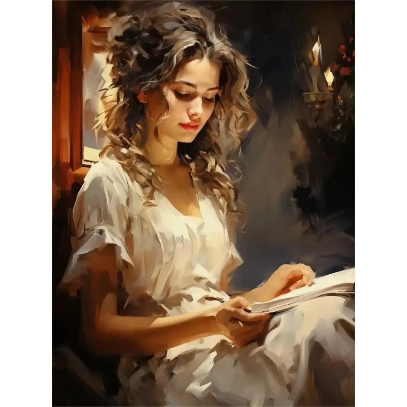 Vintage Read Elegant Girl Book Lovers Poster Women Portrait Oil Painting On Canvas Painting Wall Art Picture for Room Home Decor