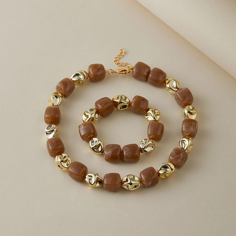 Colar Pulseira de Contas Irregulares em Acrílico para Mulheres Bangle Geométrico Bohemia Feito à Mão Acessórios de Joias para Casal