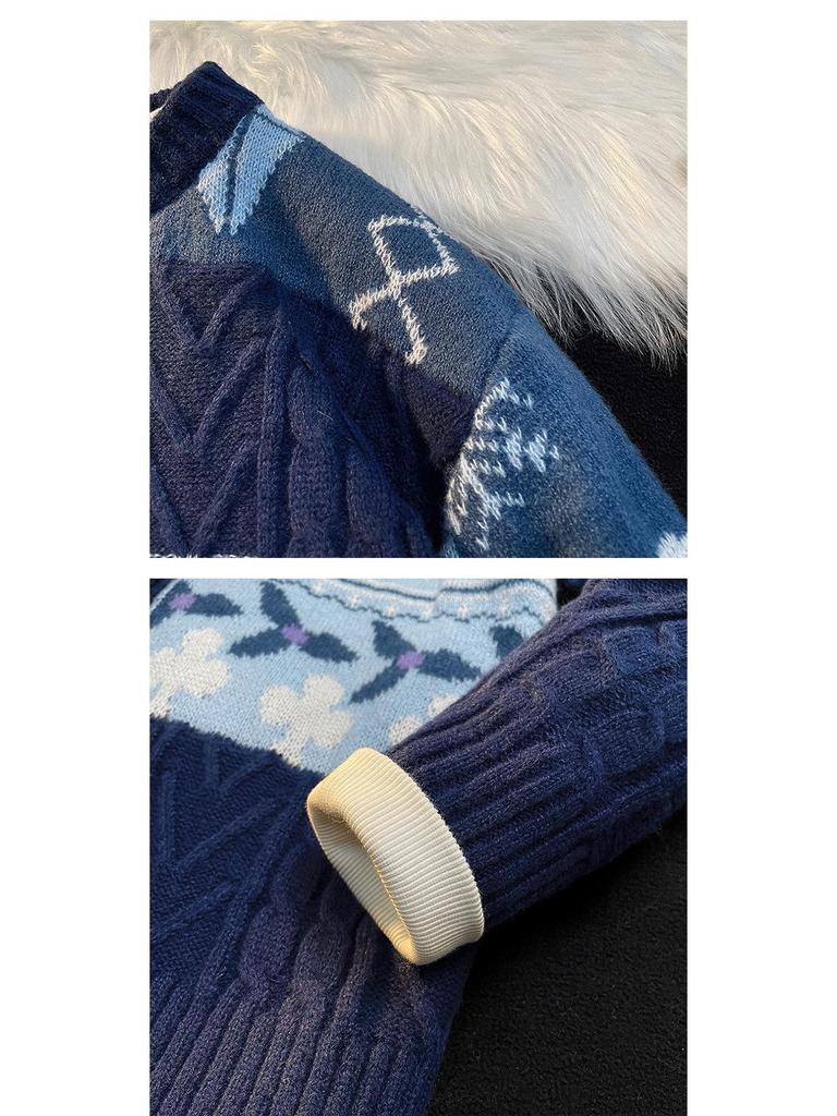 Men's Retro Patchwork Loose Knit Sweater - Winter Base Layer Outerwear