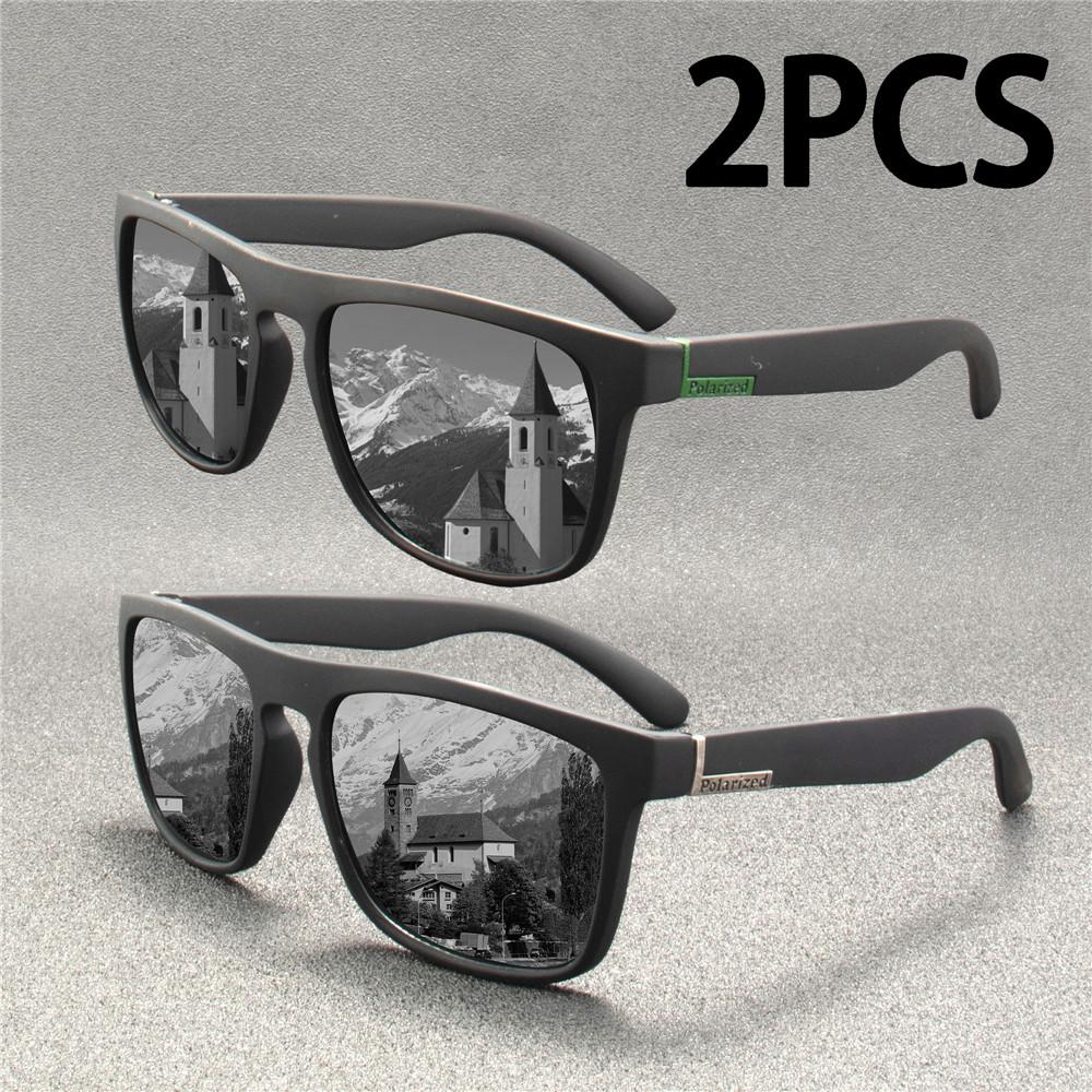 2PCS Fashion Sunglasses Men Luxury Brand Designer Vintage Outdoor Driving Sun Glasses Male Goggles Shadow Oculos