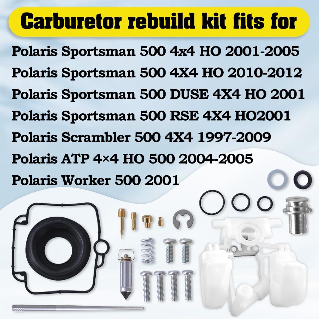 Carburetor Carb Rebuild Repair Kit Fit for Polaris Sportsman 500 4x4 HO 2001-2012 Compatible with Scrambler Worker ATP 500 4x4 HO 2001 2002 2003 2004