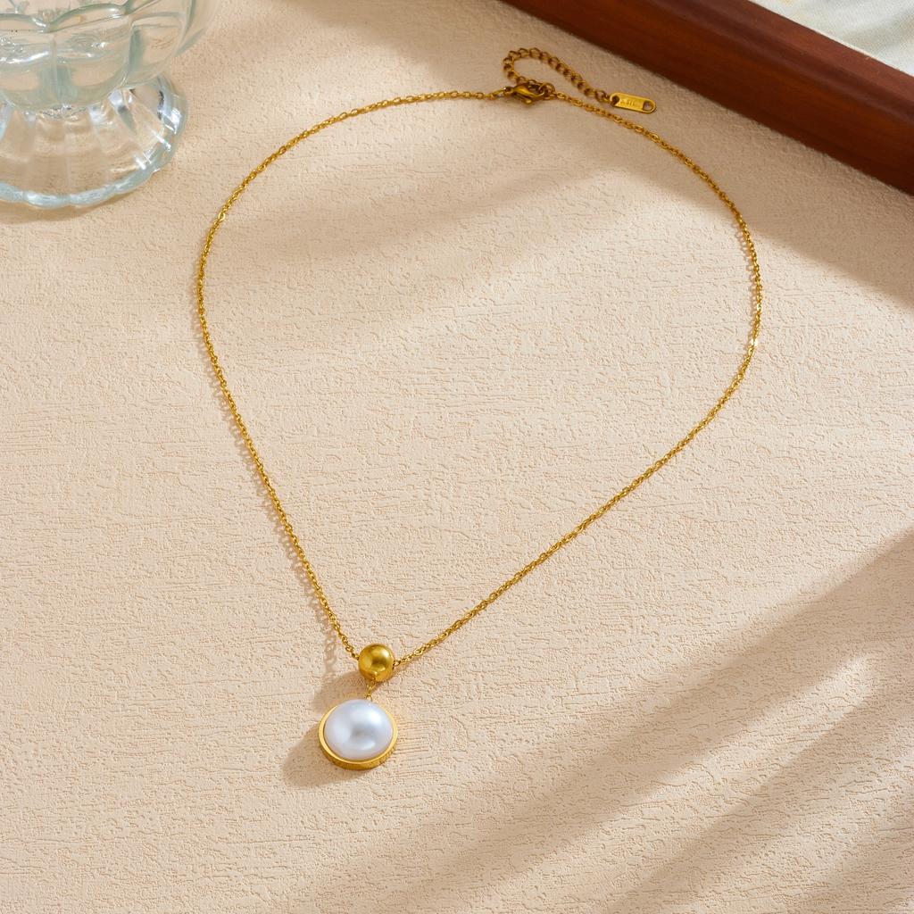 DIEYURO 316L Stainless Steel Golden Ball Pearl Pendant Classic Necklace For Women Fashion Trend Non-fading Neck Chain Jewelry