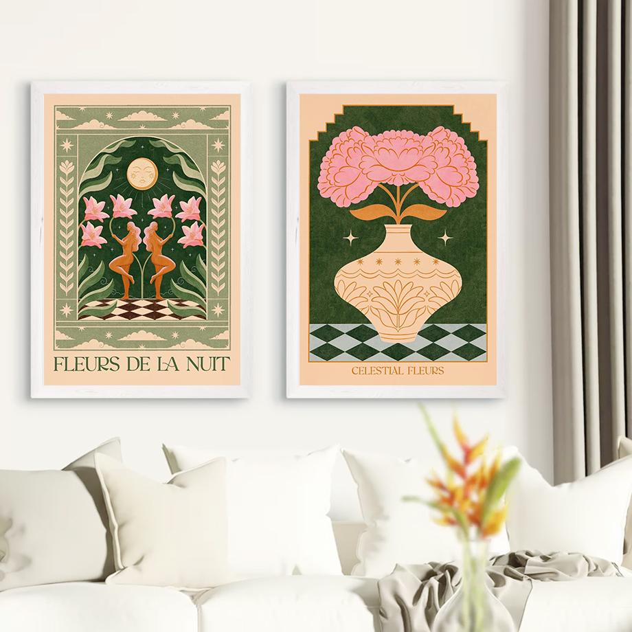 Boho Floral Sun Wall Art Posters Plant Prints Nordic Canvas Painting Pictures Living Room Mural Decorative Painting Home Decor