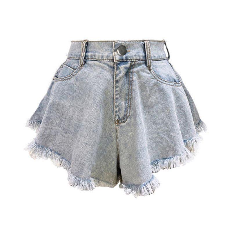 

Мода Мода Джинсовые шорты с необработанным краем и широкими штанинами Горячие шорты Рваные джинсовые шорты Джинсы Женские Light Blue XL