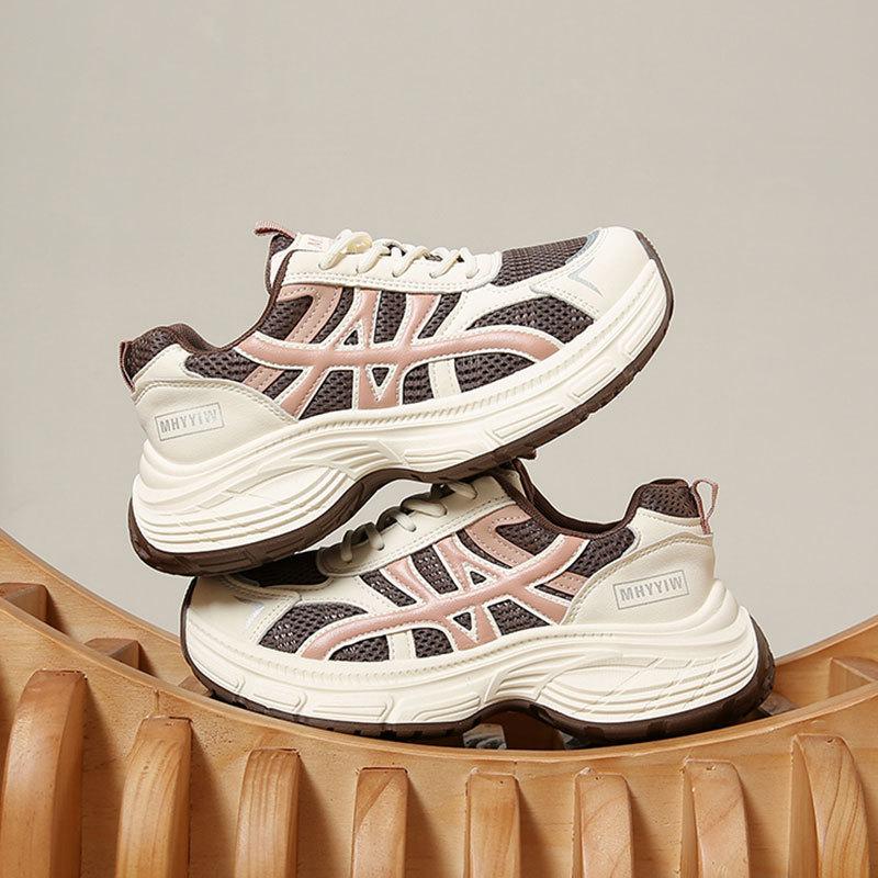 Leder Dad-Schuhe Damen 2025 Herbst neue dicksohlige erhöhende Schuhe Damen vielseitige und leichte lässige Sport-Damenschuhe