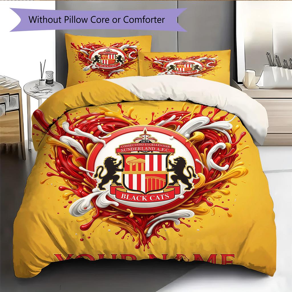Custom Name Sunderland AFC Pattern Bedding Quilt Set Home Decoration Gift (1 * duvet cover + 2 * pillowcase without core)