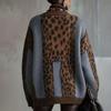 Pull Sexy Patchwork Imprimé Léopard pour Femme Automne Col Roulé Tricot Lâche Haut Pull Hiver Manches Longues Pulls Chauds Pull