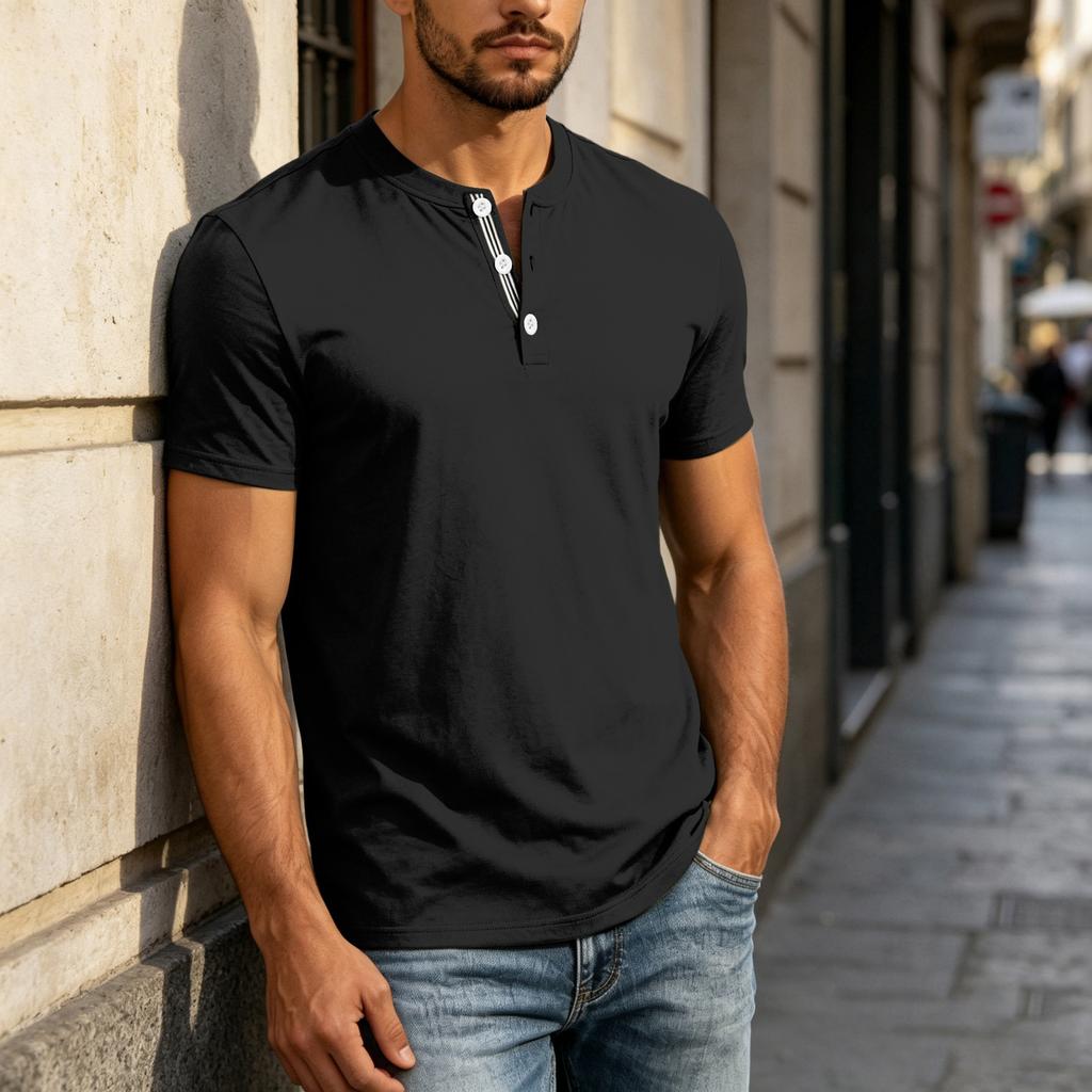 Men's Henley Neck Short Sleeve Shirt Casual Button Down Lightweight Breathable Cotton T Shirt for Everyday Wear