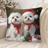 Housse de coussin double face Chien Maltais de Noël Housse de coussin Chiot Moelleux Décoration Canapé Lit Voiture Salon