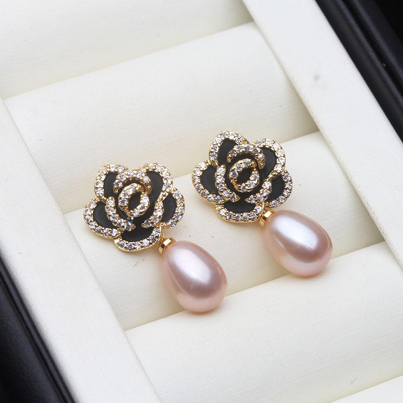 Wedding Freshwater Pearl Drop Earrings Women,Luxury 925 Silver Natural Pearl Earrings Wife Girls Birthday Gift White Black
