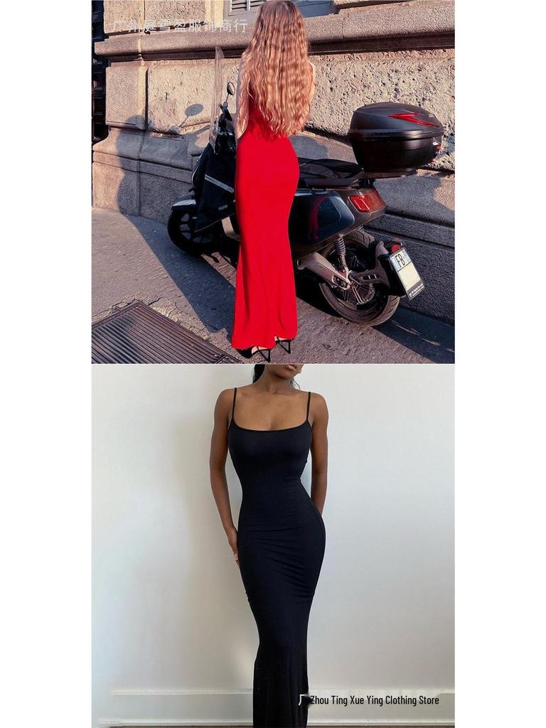 Women's Summer Sleeveless High-Waist Slim Fit Spaghetti Strap Maxi Dress