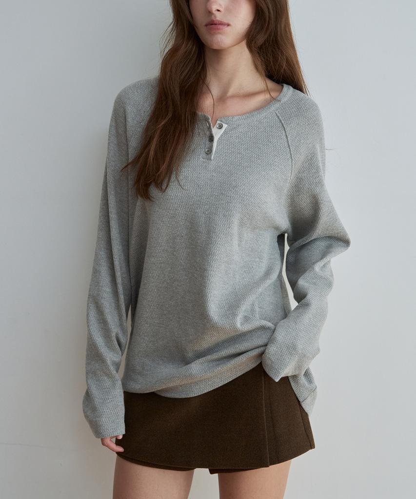KEYAMO Waffle Henley Neck Long Sleeve_Melange