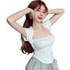 Factory spot square neck short-sleeved t-shirt women's summer pure desire slim-fitting and thin short top