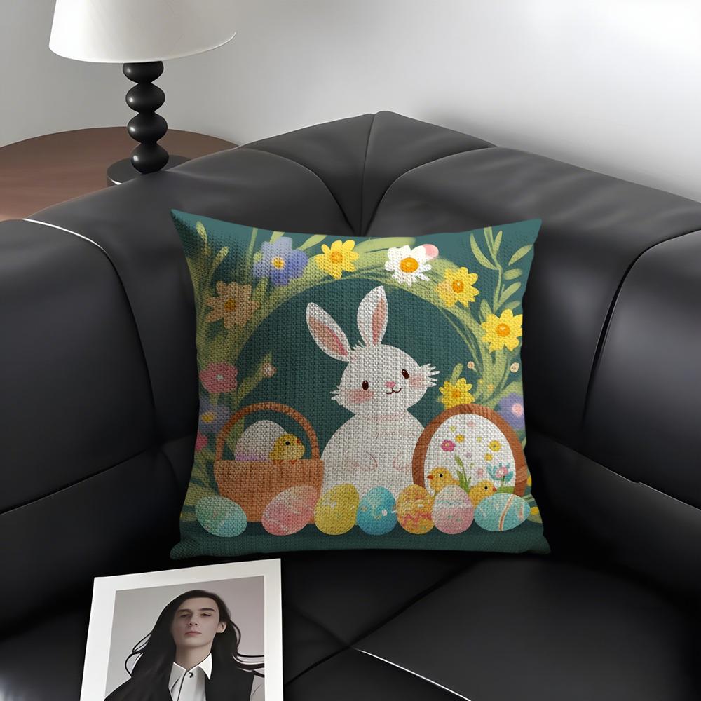 Easter Hot Cushion Cover Natural Linen Organic Fabric DoubleSided Printing Sofa Home Decor Gift Pillow Case