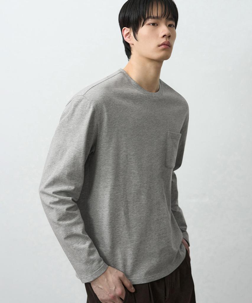 DRAW FIT Hail Cotton Pocket Long Sleeve T-Shirt [M.Grey]