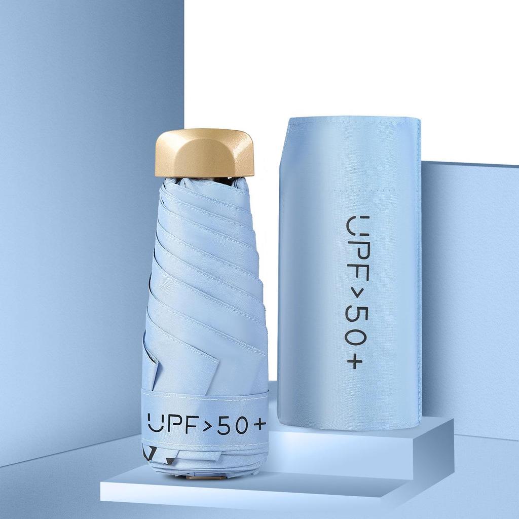 Black Vinyl UV Protection Mini Folding Umbrella - Portable, Full Blackout, Sun Shade Gift.