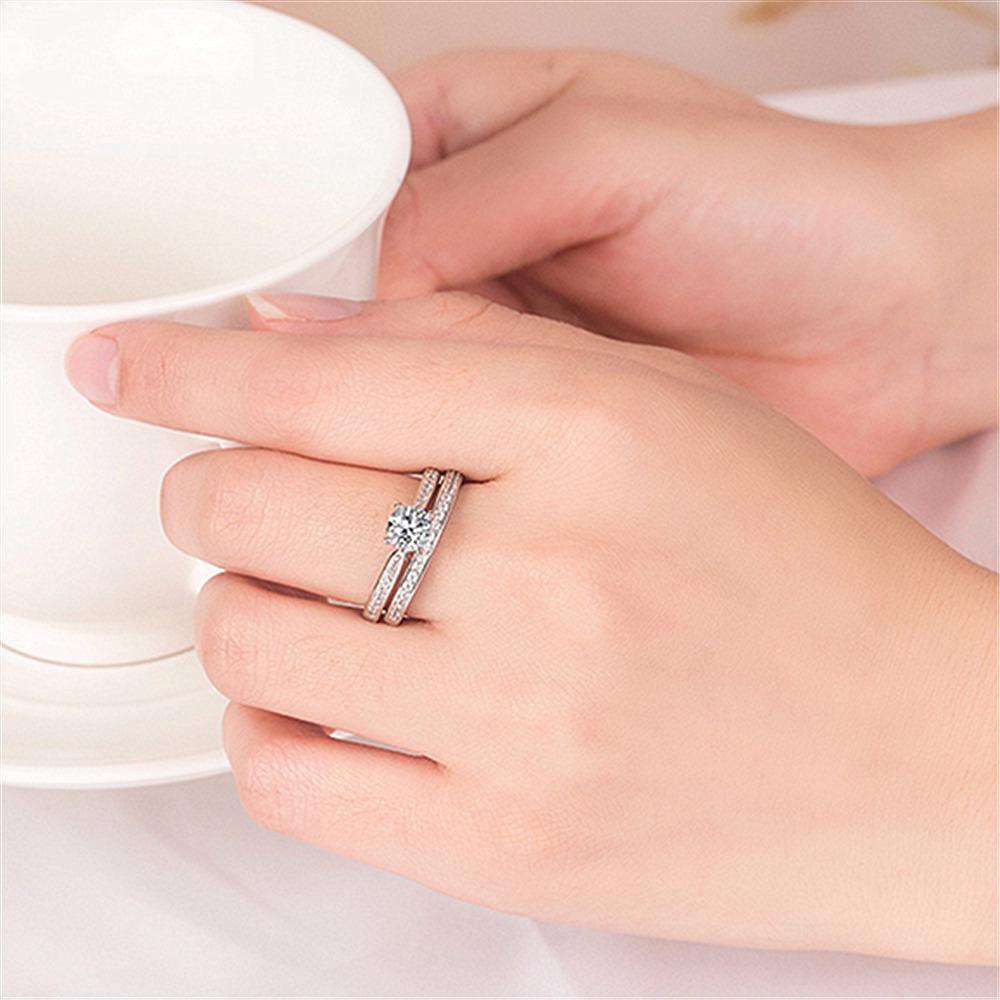 925 Sterling Silver Ring Inlaid With Crystal Zircon Fashionable Couple Ring, Suitable For Wedding Party Gift Jewelry