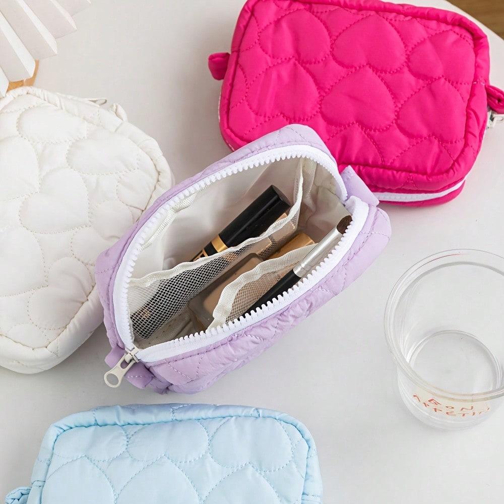 1pcs Cute Candy Color Love Makeup Bag, Portable Mini Handheld Storage Bag, Girl's Heart Portable Small Item